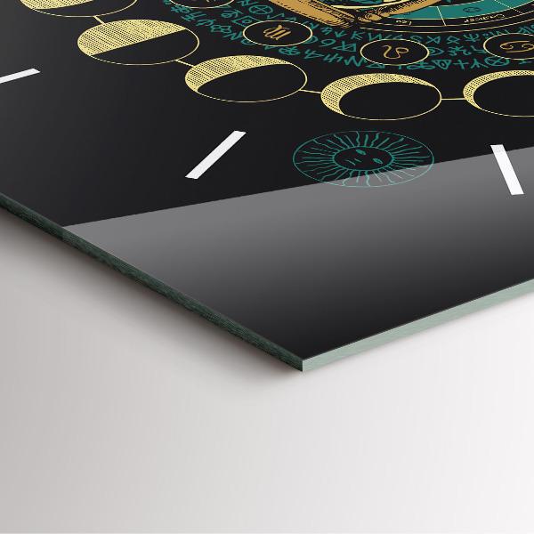 Square glass wall clock Moon phases and hourglass