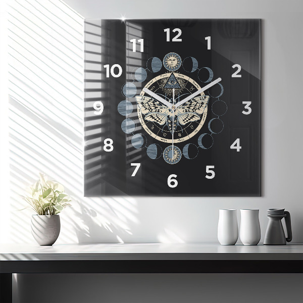 Square glass wall clock Moon phases