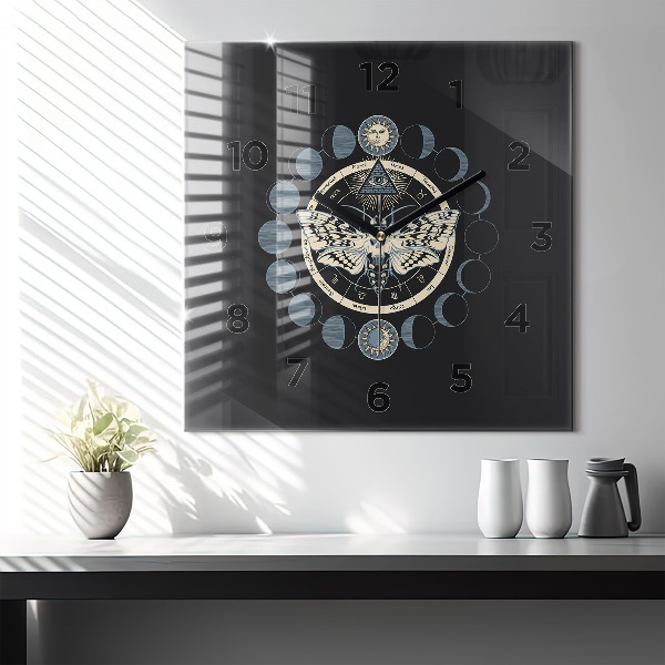 Square glass wall clock Moon phases