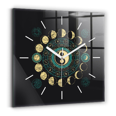 Square glass wall clock Moon phases