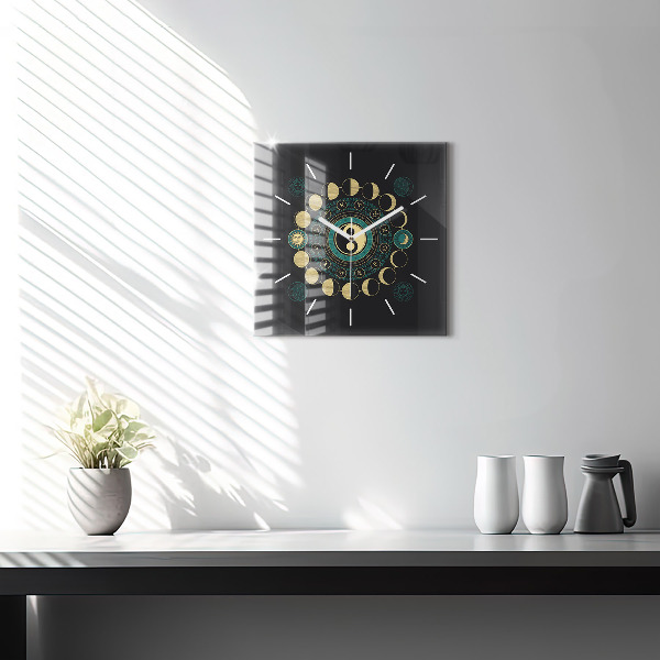 Square glass wall clock Moon phases