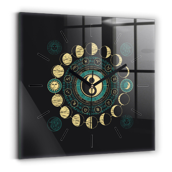 Square glass wall clock Moon phases