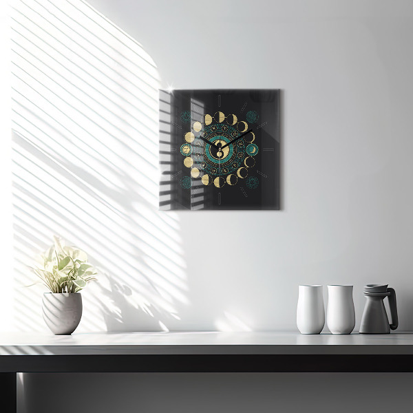 Square glass wall clock Moon phases