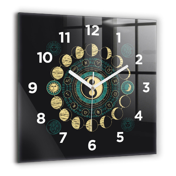 Square glass wall clock Moon phases