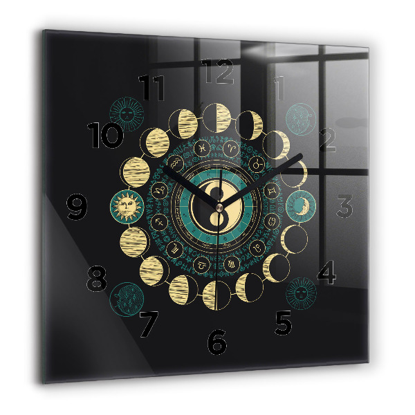 Square glass wall clock Moon phases