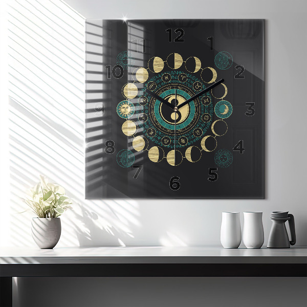 Square glass wall clock Moon phases