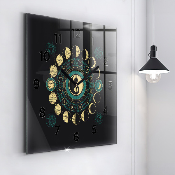 Square glass wall clock Moon phases