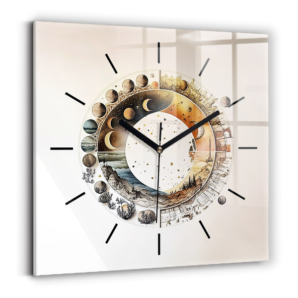 Square glass wall clock Astronomy clock