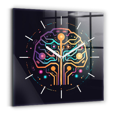 Square glass wall clock Colorful abstraction