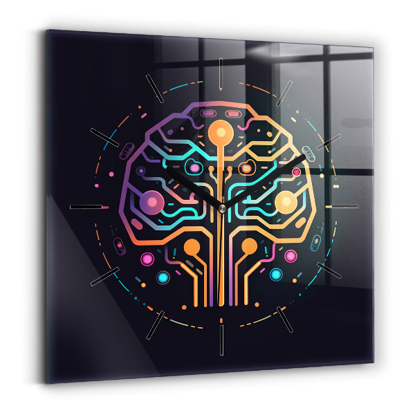 Square glass wall clock Colorful abstraction