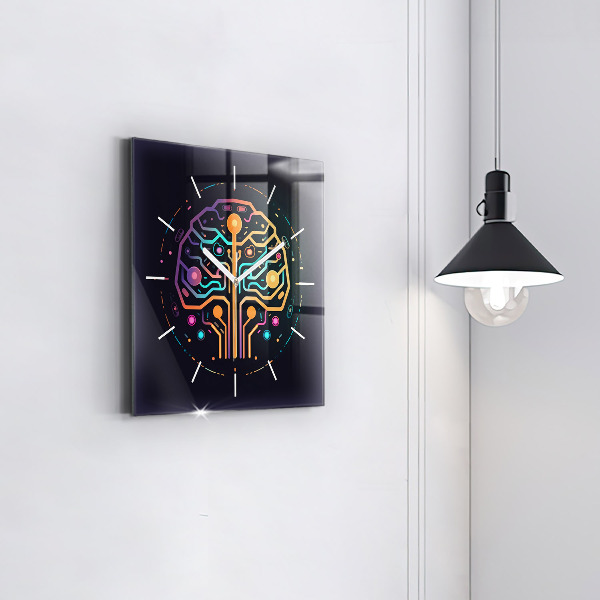 Square glass wall clock Colorful abstraction