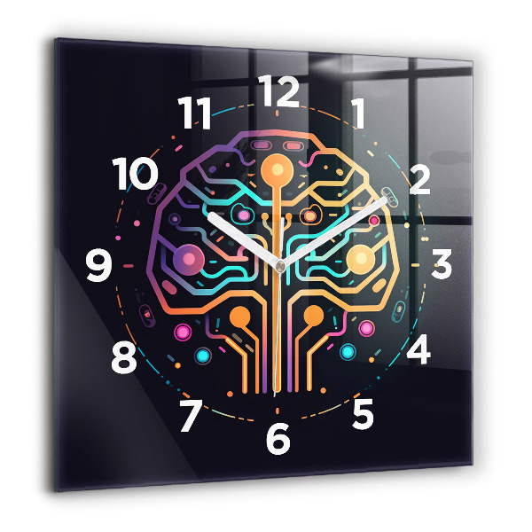 Square glass wall clock Colorful abstraction