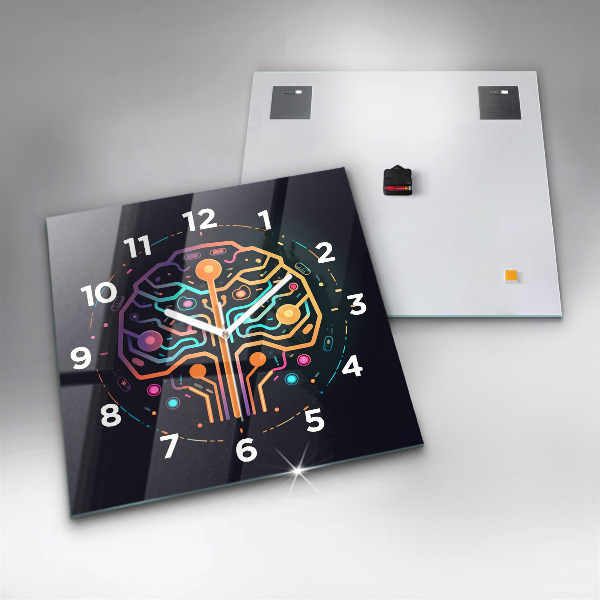 Square glass wall clock Colorful abstraction