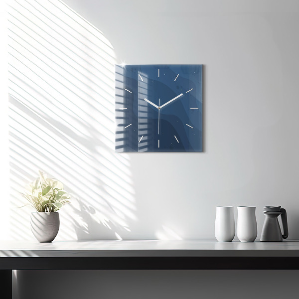 Square glass wall clock Blue waves