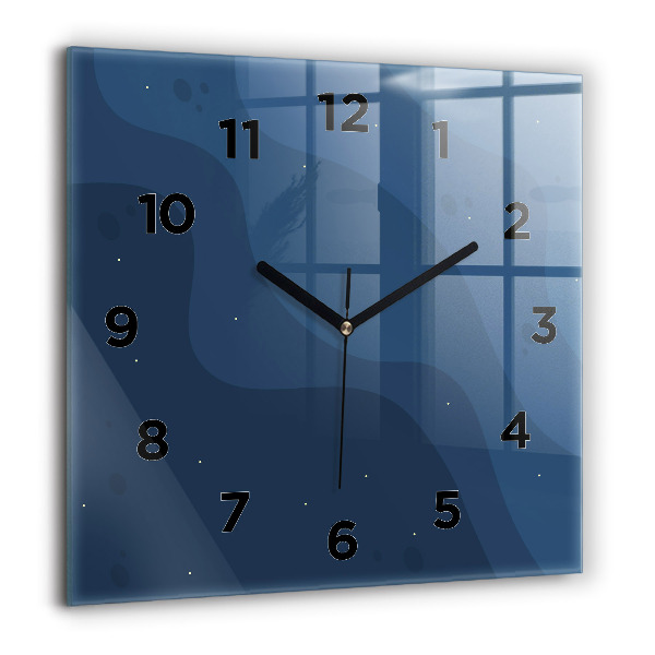 Square glass wall clock Blue waves