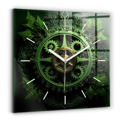 Square glass wall clock Green mechanism