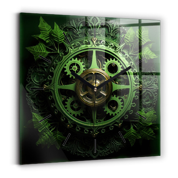 Square glass wall clock Green mechanism