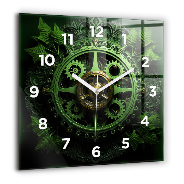 Square glass wall clock Green mechanism