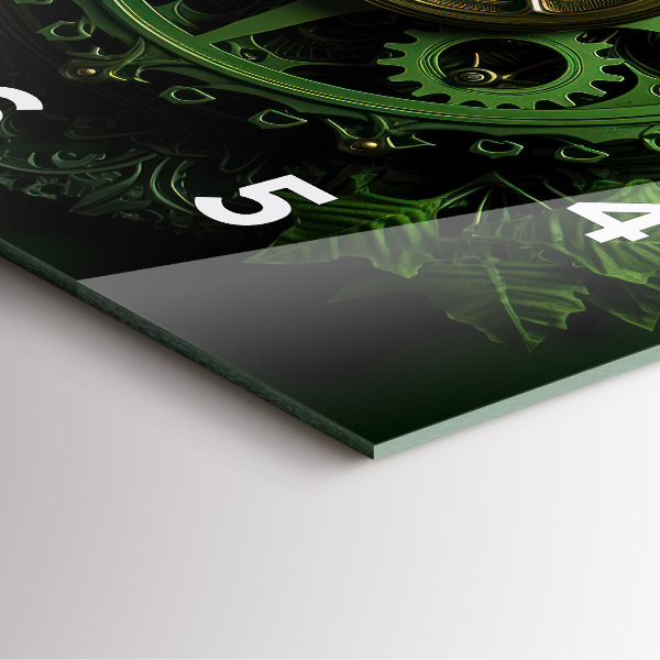 Square glass wall clock Green mechanism