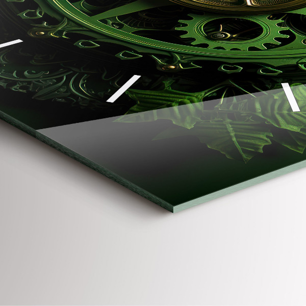 Square glass wall clock Green mechanism