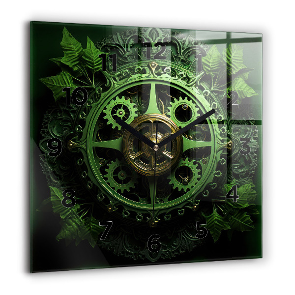 Square glass wall clock Green mechanism