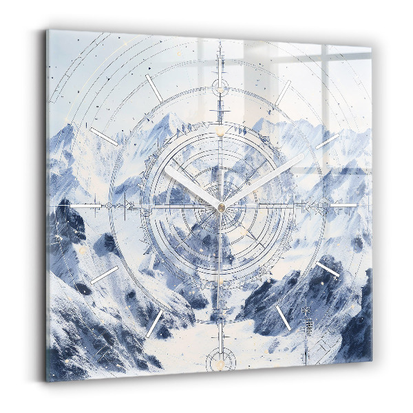 Square glass wall clock Blue drawings