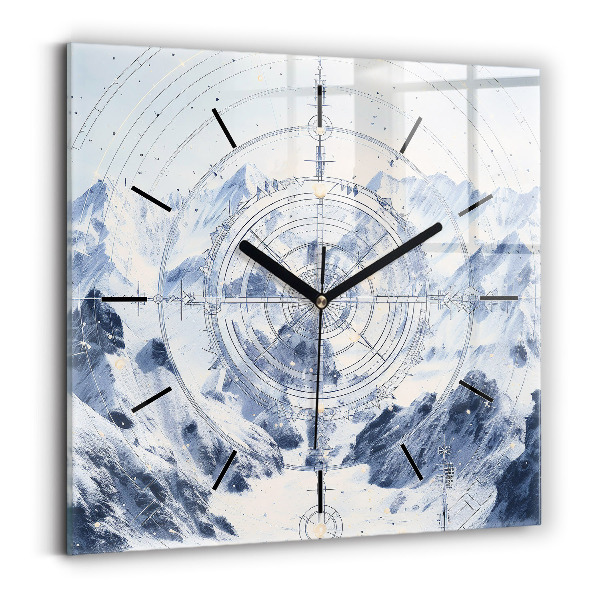Square glass wall clock Blue drawings