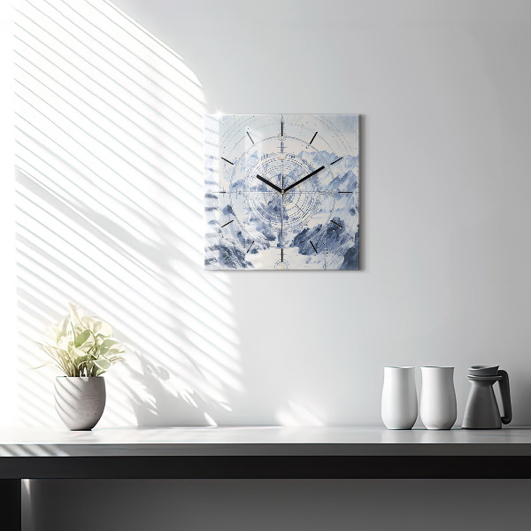 Square glass wall clock Blue drawings