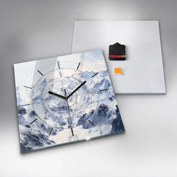 Square glass wall clock Blue drawings