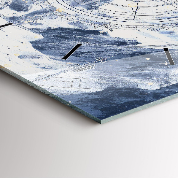 Square glass wall clock Blue drawings