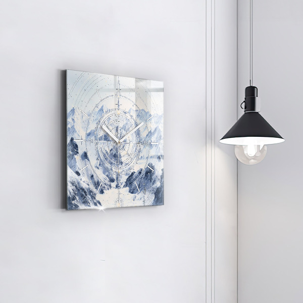 Square glass wall clock Blue drawings