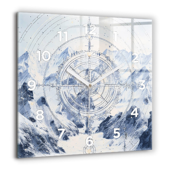Square glass wall clock Blue drawings