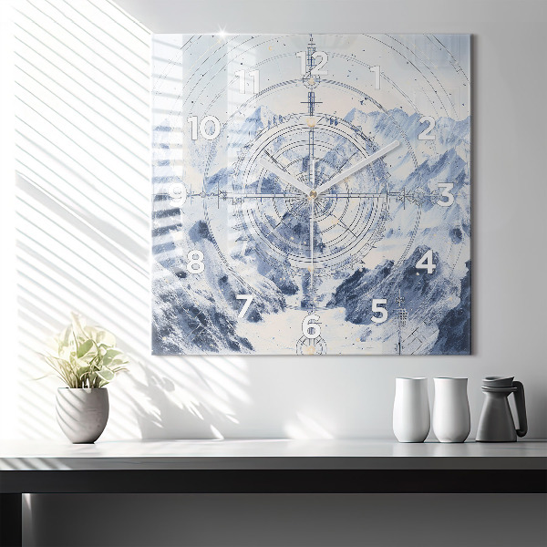 Square glass wall clock Blue drawings