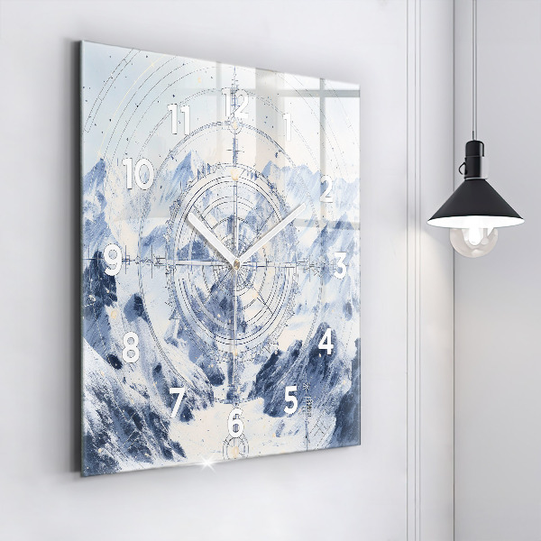 Square glass wall clock Blue drawings