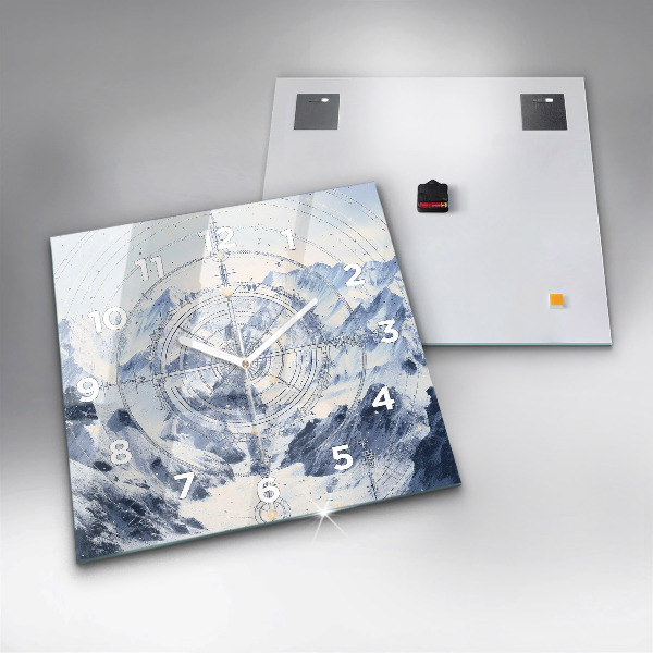 Square glass wall clock Blue drawings