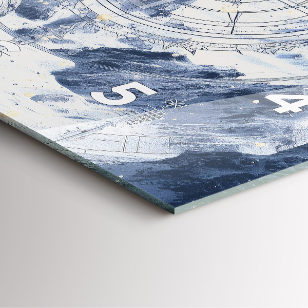 Square glass wall clock Blue drawings