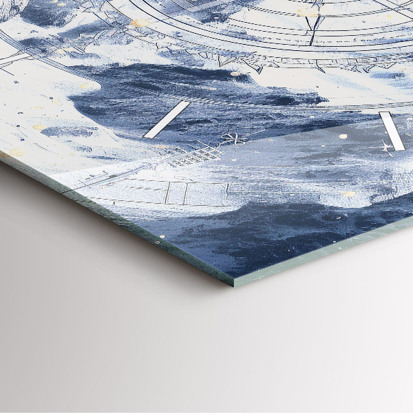 Square glass wall clock Blue drawings