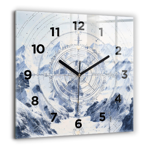 Square glass wall clock Blue drawings