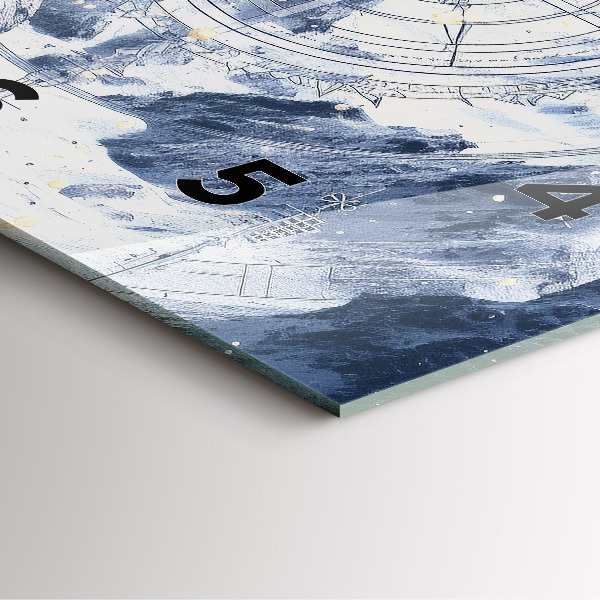 Square glass wall clock Blue drawings