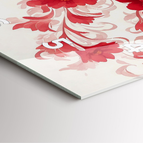 Square glass wall clock Red flowers