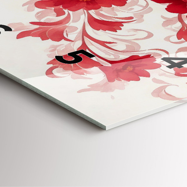 Square glass wall clock Red flowers