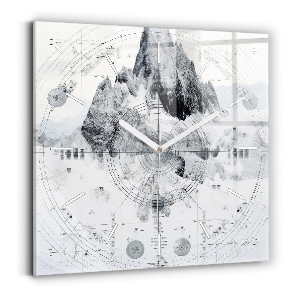 Square glass wall clock Cartoon mountains