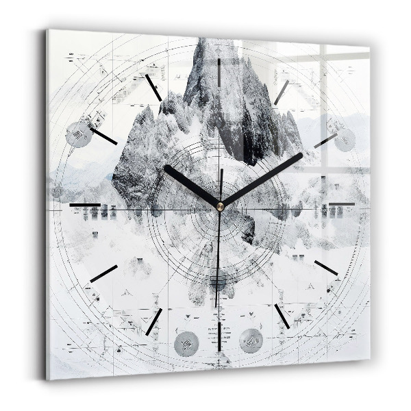 Square glass wall clock Cartoon mountains