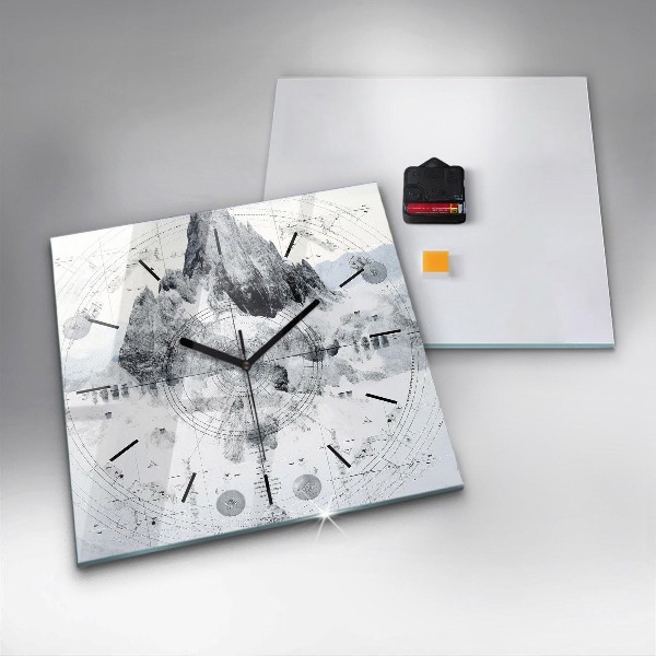 Square glass wall clock Cartoon mountains