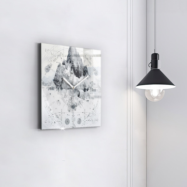 Square glass wall clock Cartoon mountains
