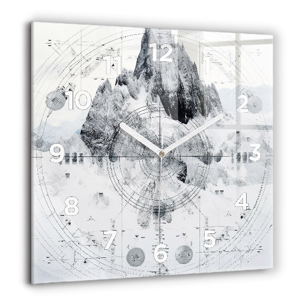 Square glass wall clock Cartoon mountains