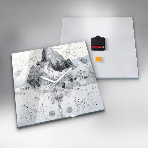 Square glass wall clock Cartoon mountains