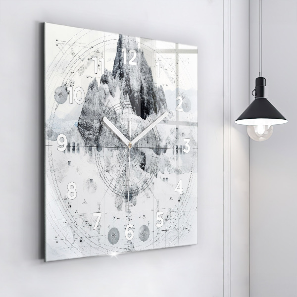 Square glass wall clock Cartoon mountains