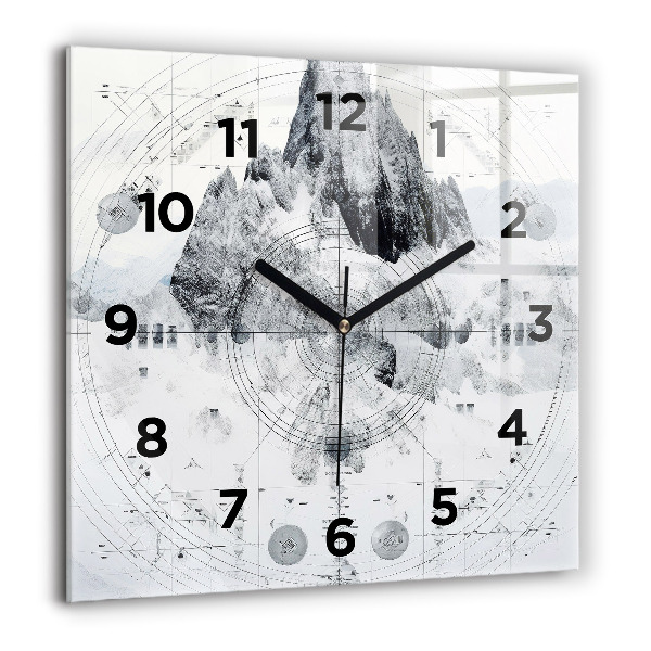 Square glass wall clock Cartoon mountains