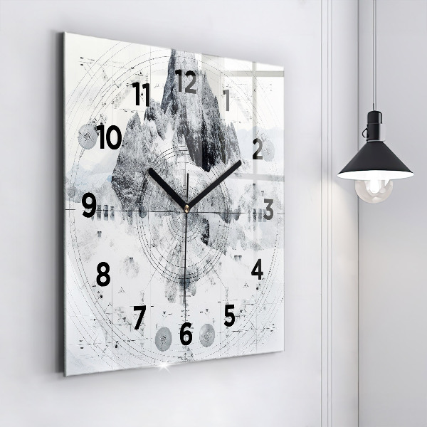 Square glass wall clock Cartoon mountains